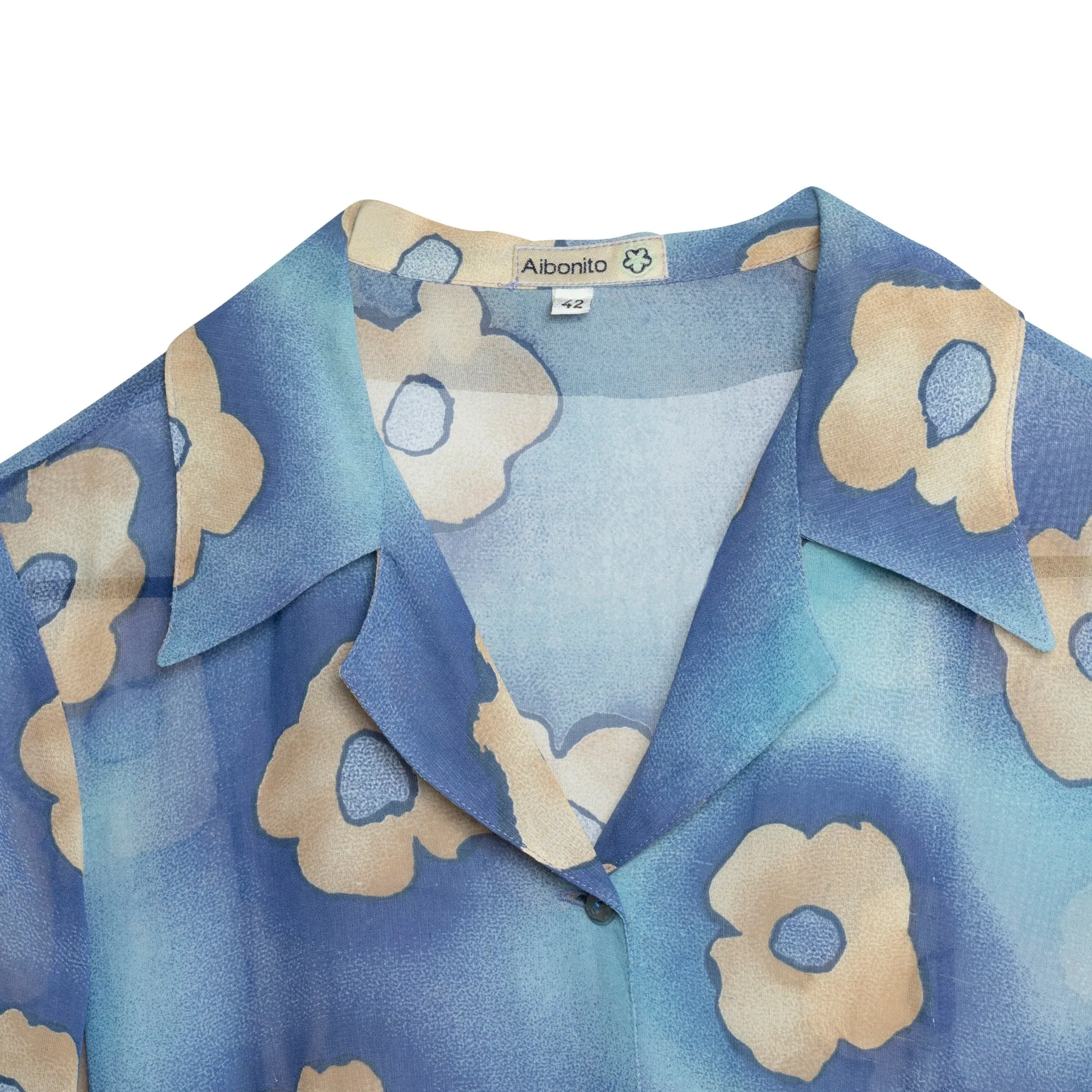 70s Floral Crepe Viscose T Blouse