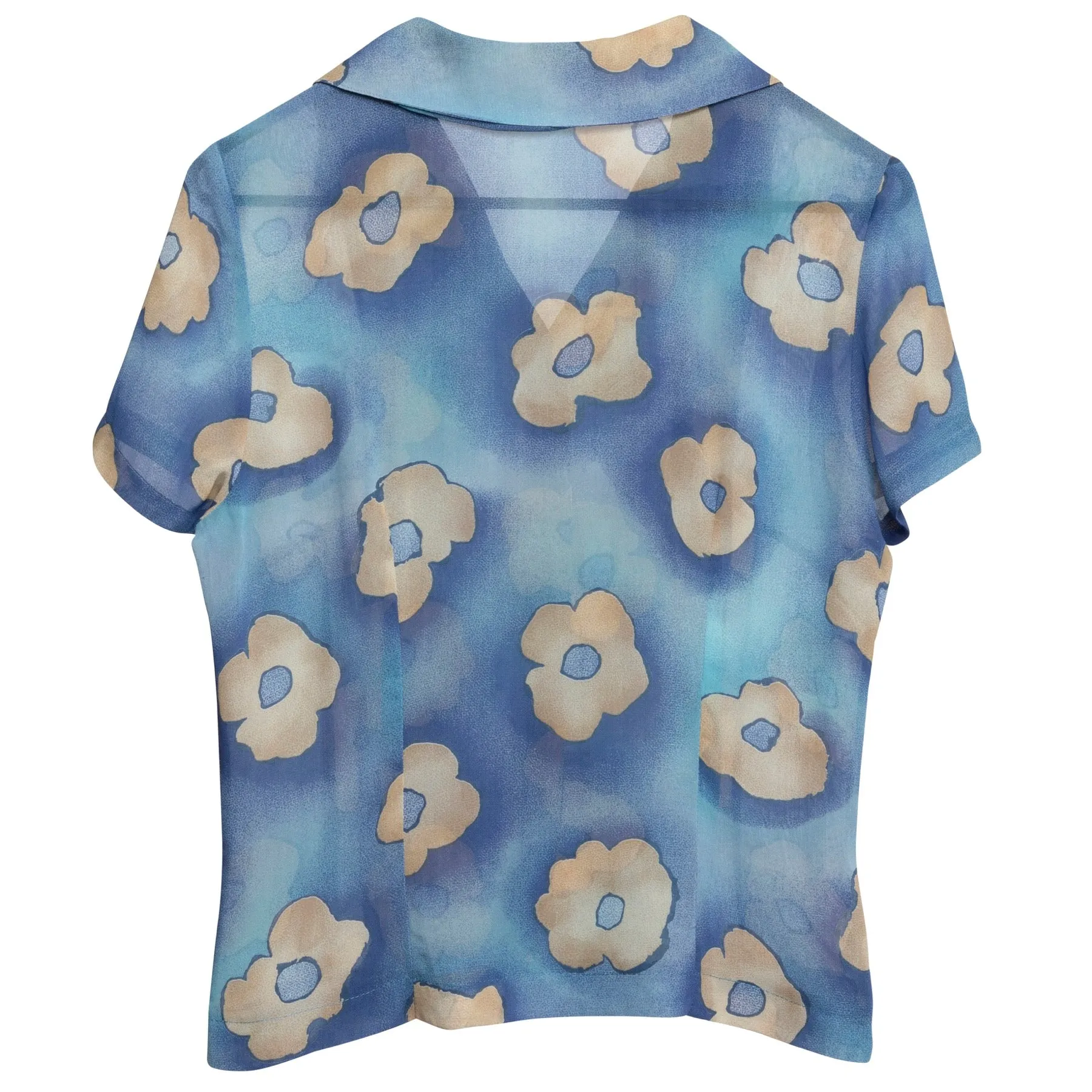 70s Floral Crepe Viscose T Blouse