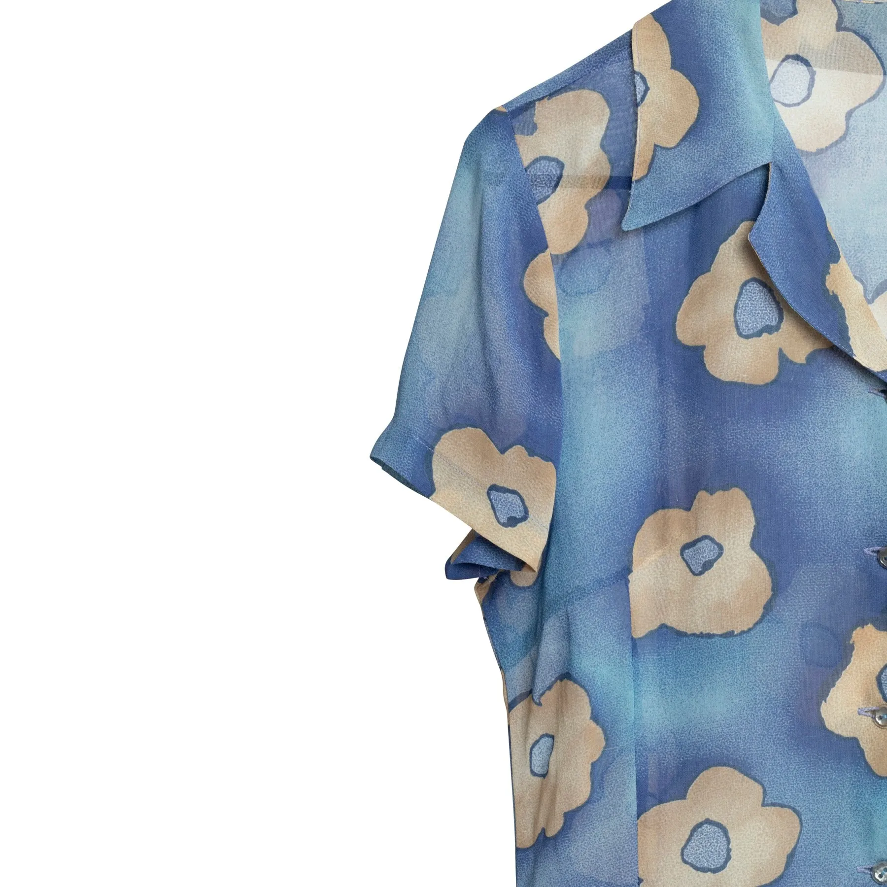 70s Floral Crepe Viscose T Blouse