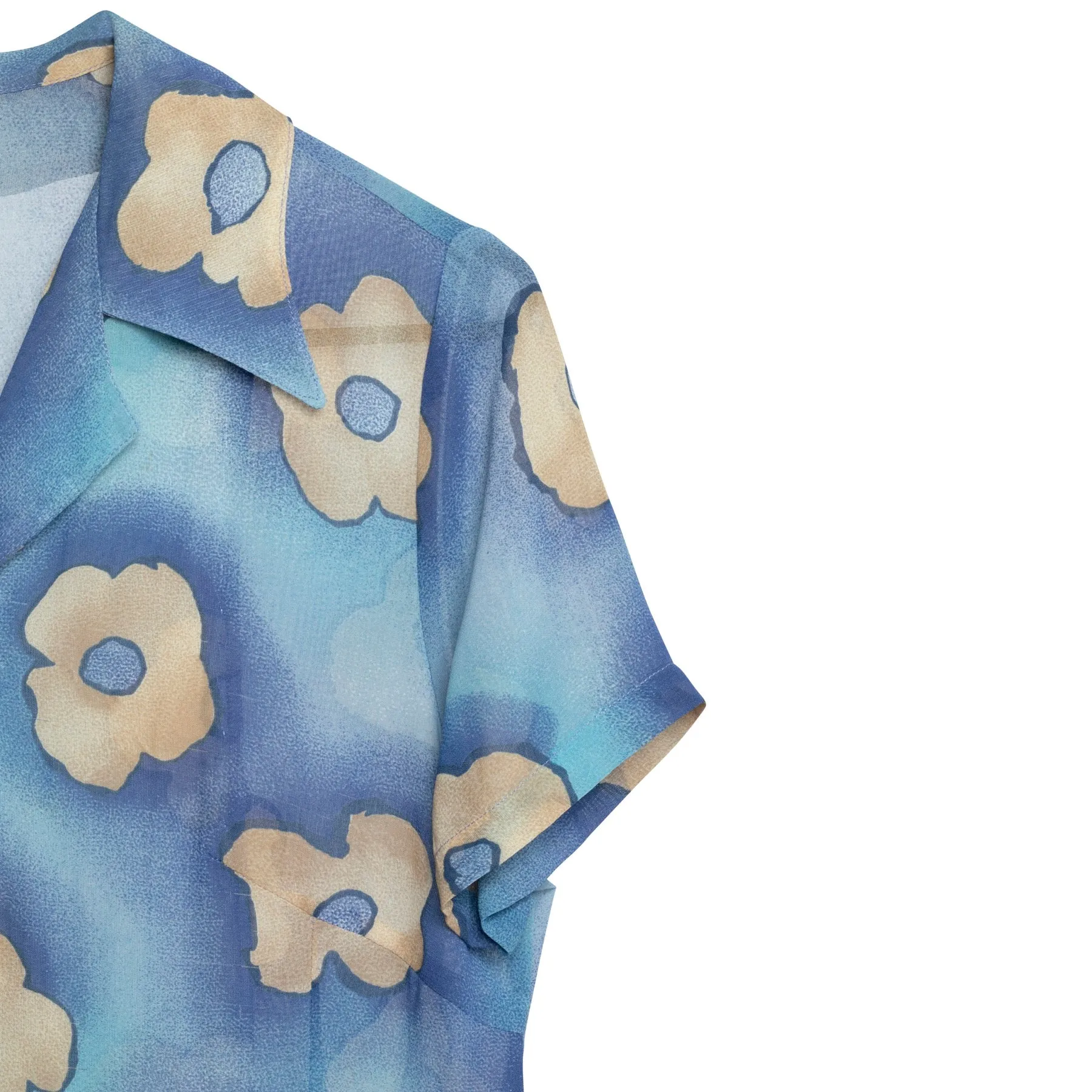 70s Floral Crepe Viscose T Blouse