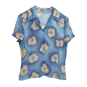 70s Floral Crepe Viscose T Blouse