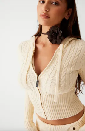 Aimee Cable Cloud Knit Hoodie - French Vanilla