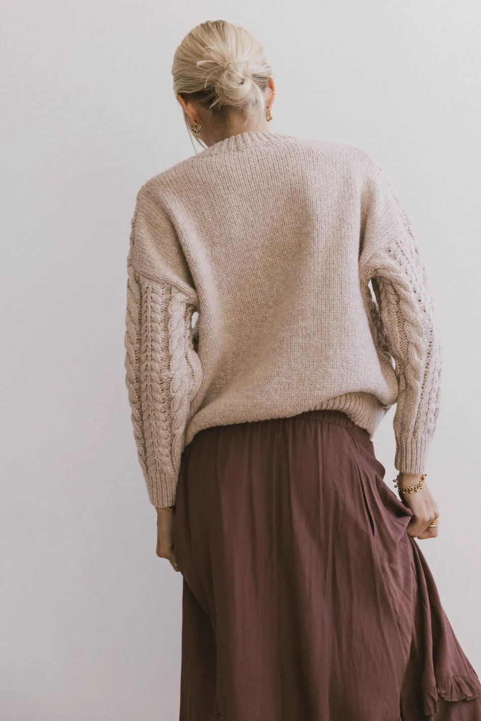 Annie Cable Knit Sweater in Taupe