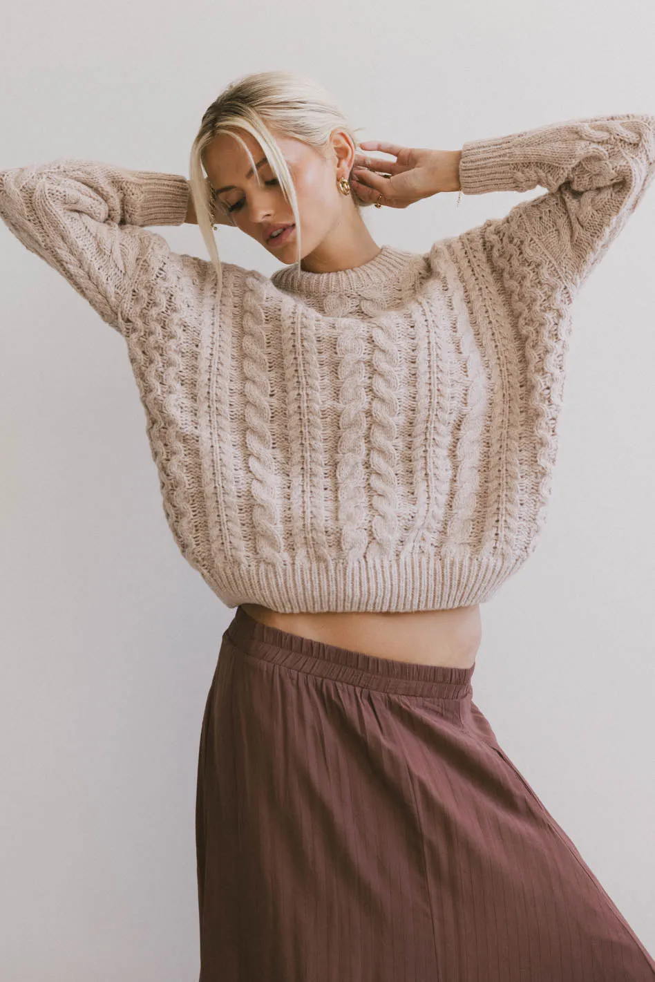 Annie Cable Knit Sweater in Taupe