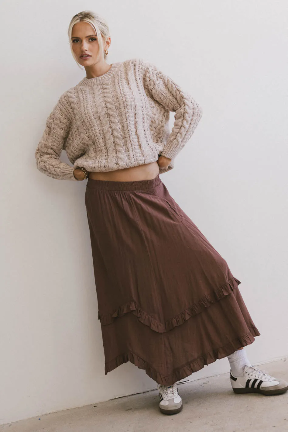 Annie Cable Knit Sweater in Taupe