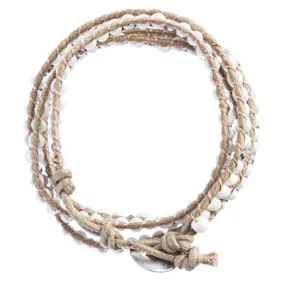 Beaded Brown String Cord with Button Knot Closure Wrap Bracelet White