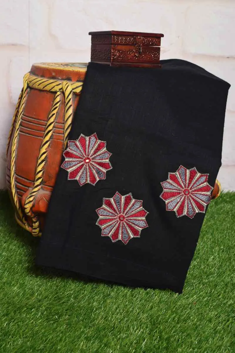 Black Cotton Blouse with Embroidery