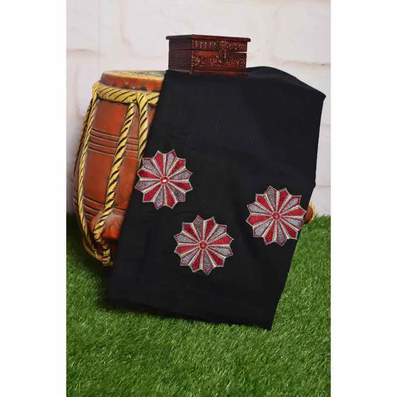 Black Cotton Blouse with Embroidery