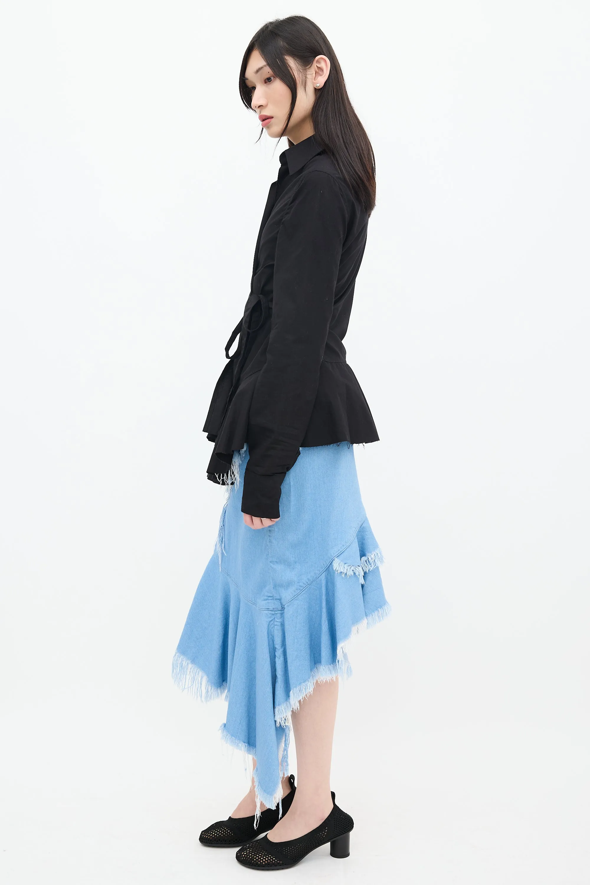 Black Ruffled Wrap Shirt