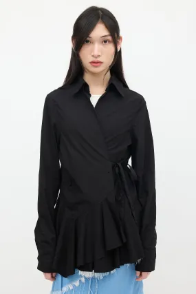 Black Ruffled Wrap Shirt