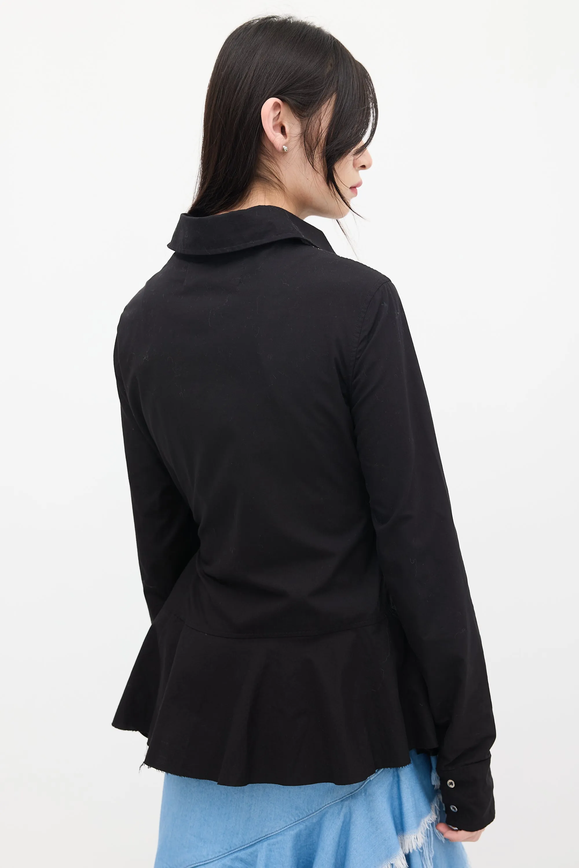 Black Ruffled Wrap Shirt