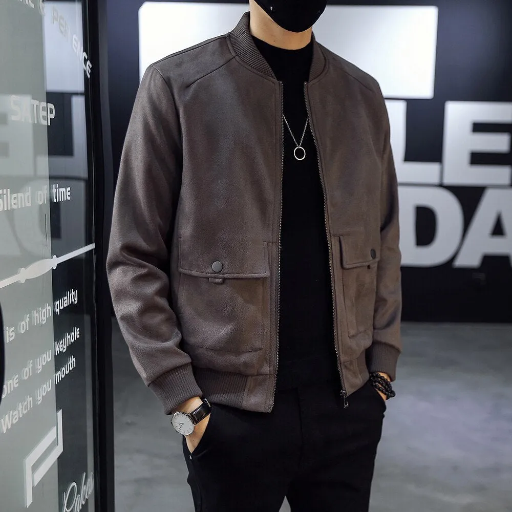 Casual Suede Bomber Jacket