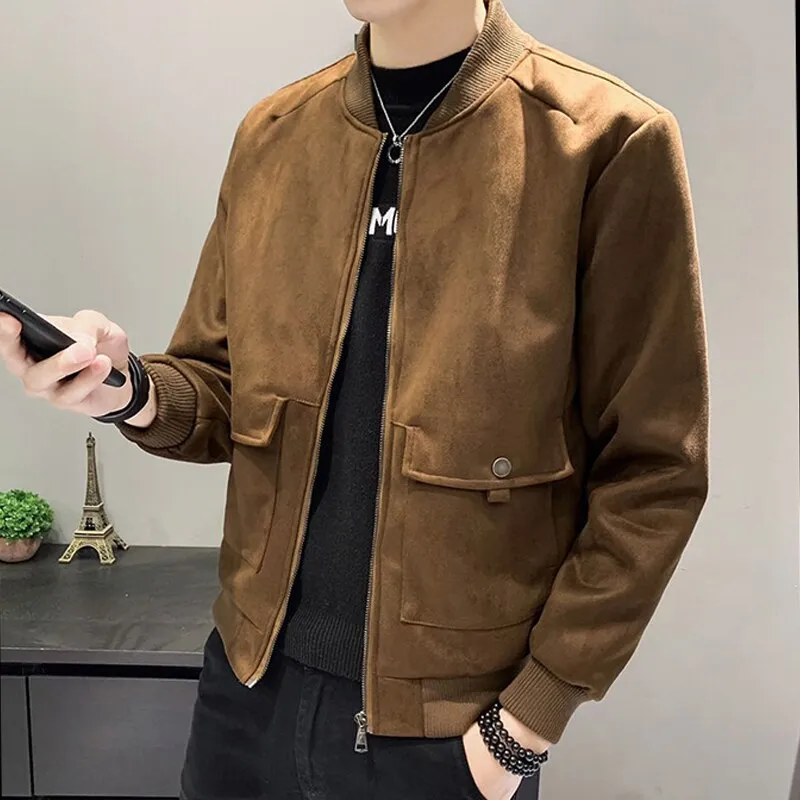 Casual Suede Bomber Jacket