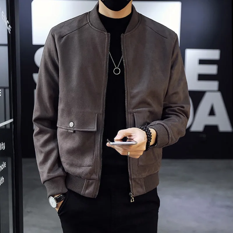 Casual Suede Bomber Jacket