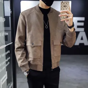 Casual Suede Bomber Jacket