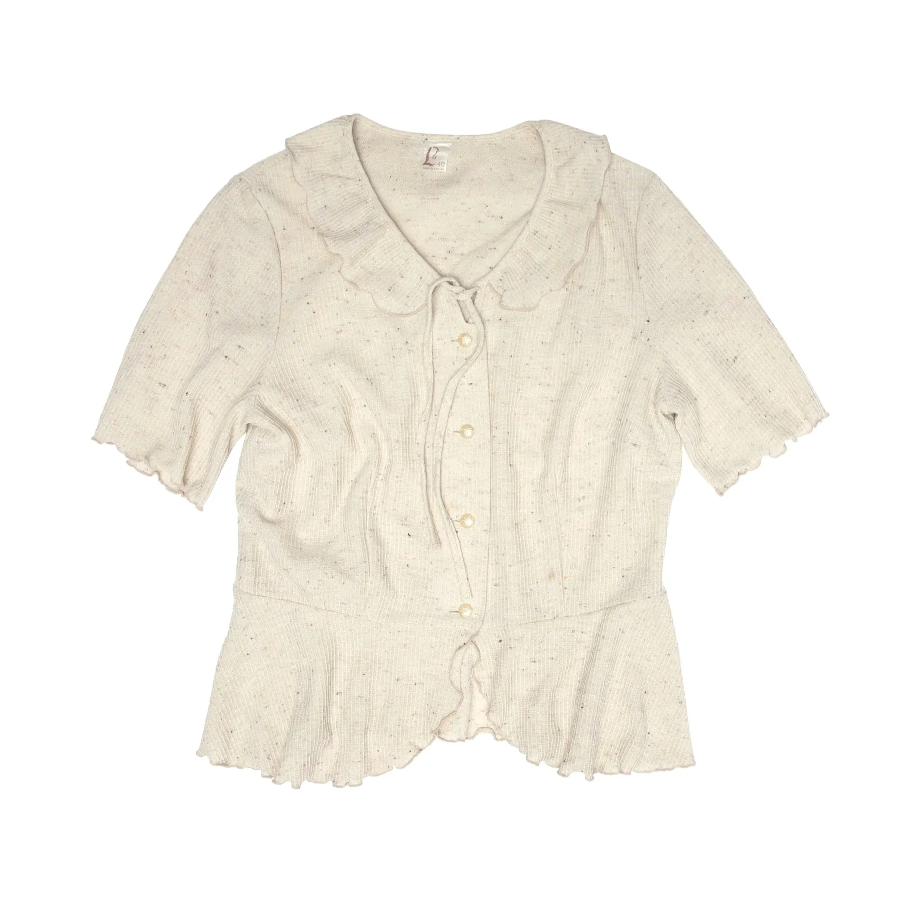 Fine Guage Tweed Yarn Thermal Knit Peplum Blouse