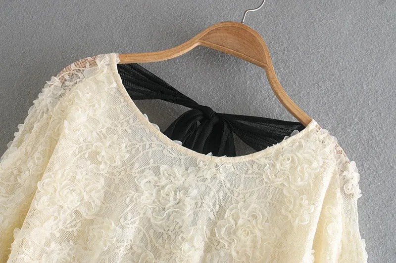 ORGANZA LACE CROPPED BLOUSE