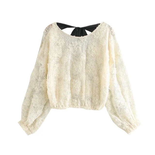 ORGANZA LACE CROPPED BLOUSE