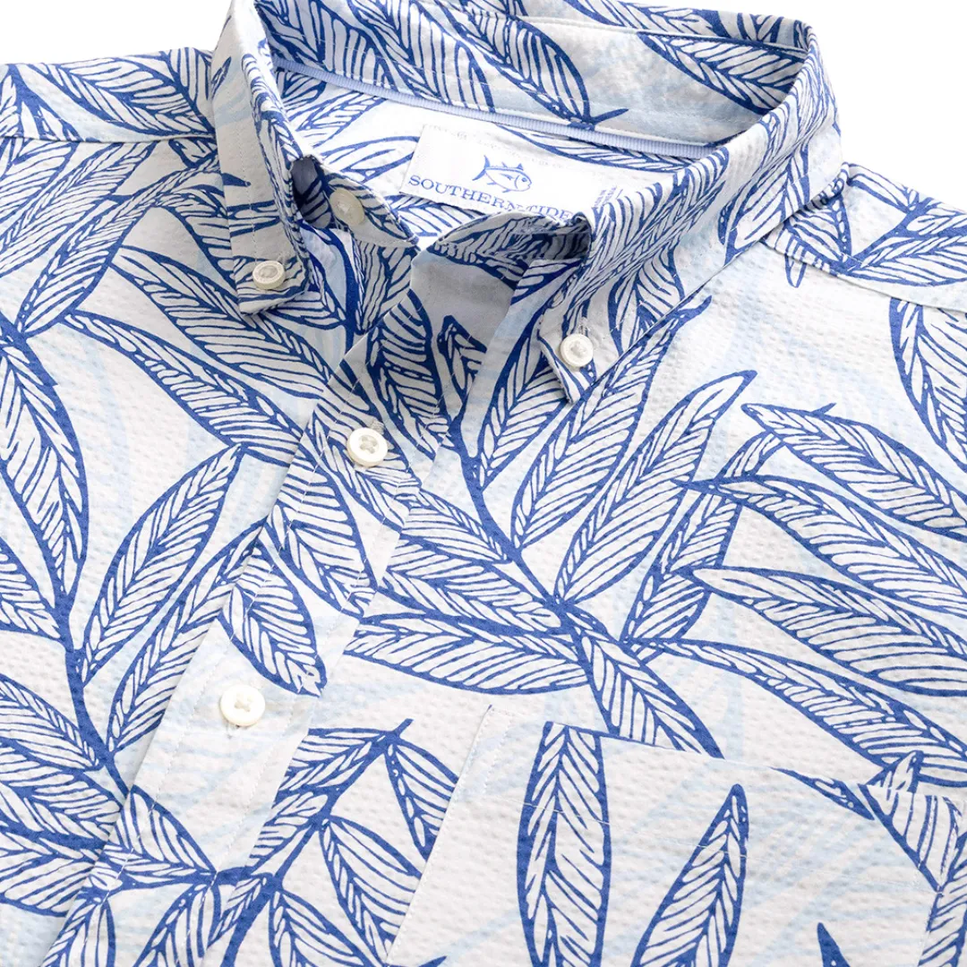 Short Sleeve Blue Palms Seersucker Sportshirt