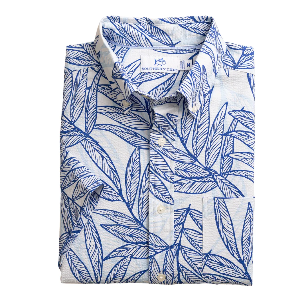 Short Sleeve Blue Palms Seersucker Sportshirt