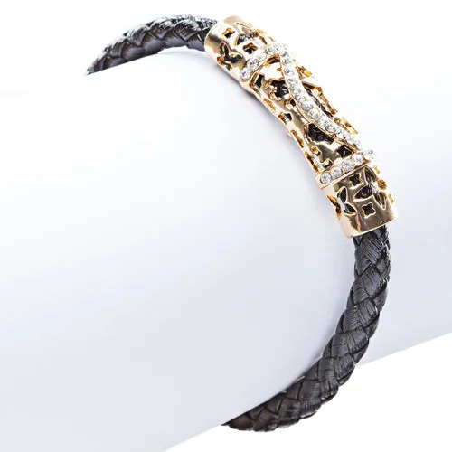 Simple Style Rope Cord Crystal Rhinestone Fashion Bracelet B459 Black Gold