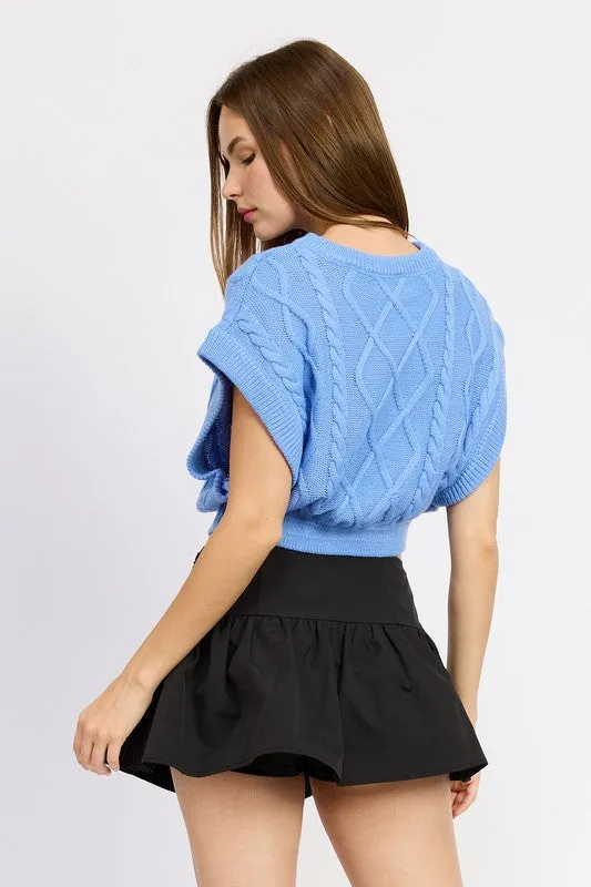 Stylish Cropped Sleeveless Cable Knit Vest Sweater Top