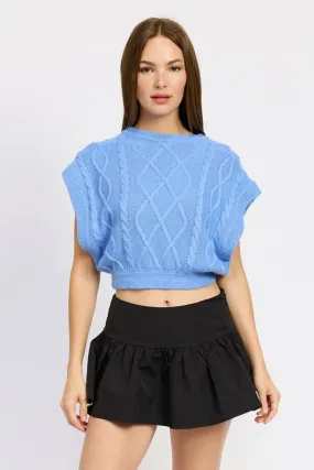 Stylish Cropped Sleeveless Cable Knit Vest Sweater Top